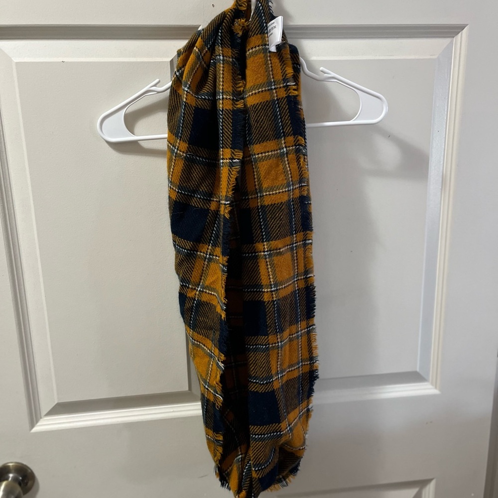 Plaid Infinity Scarf in Mustard and Navy
